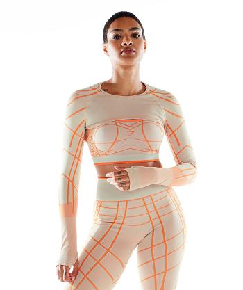 Dámské Long Sleeve Gymshark Wtflex Linear Seamless Šedé Oranžové Bílé | CZ 3505OKI